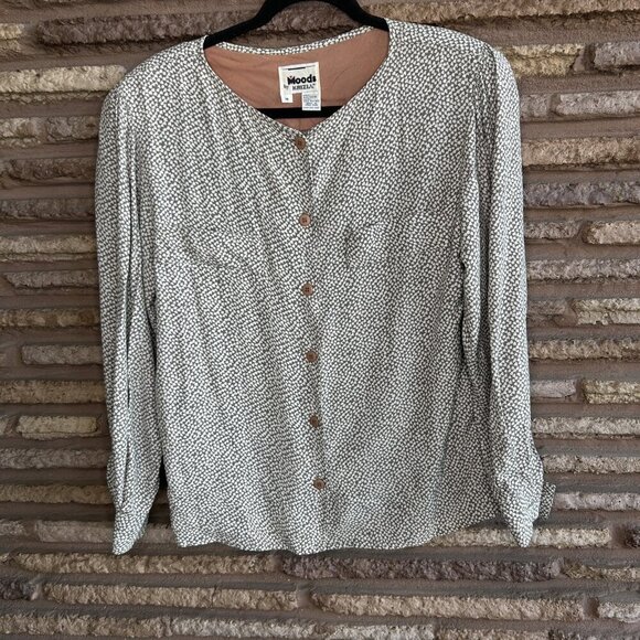 Moods by Krizia Vintage 80s Gray Petite Pattern Blouse Size Medium - Picture 9 of 9